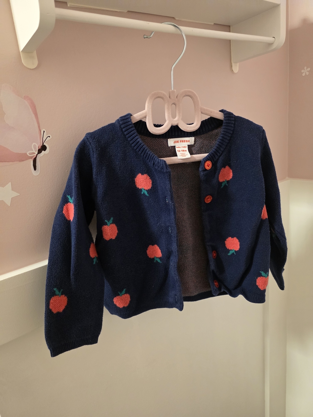 Joe Fresh Navy Cardigan with Red Apple Motif